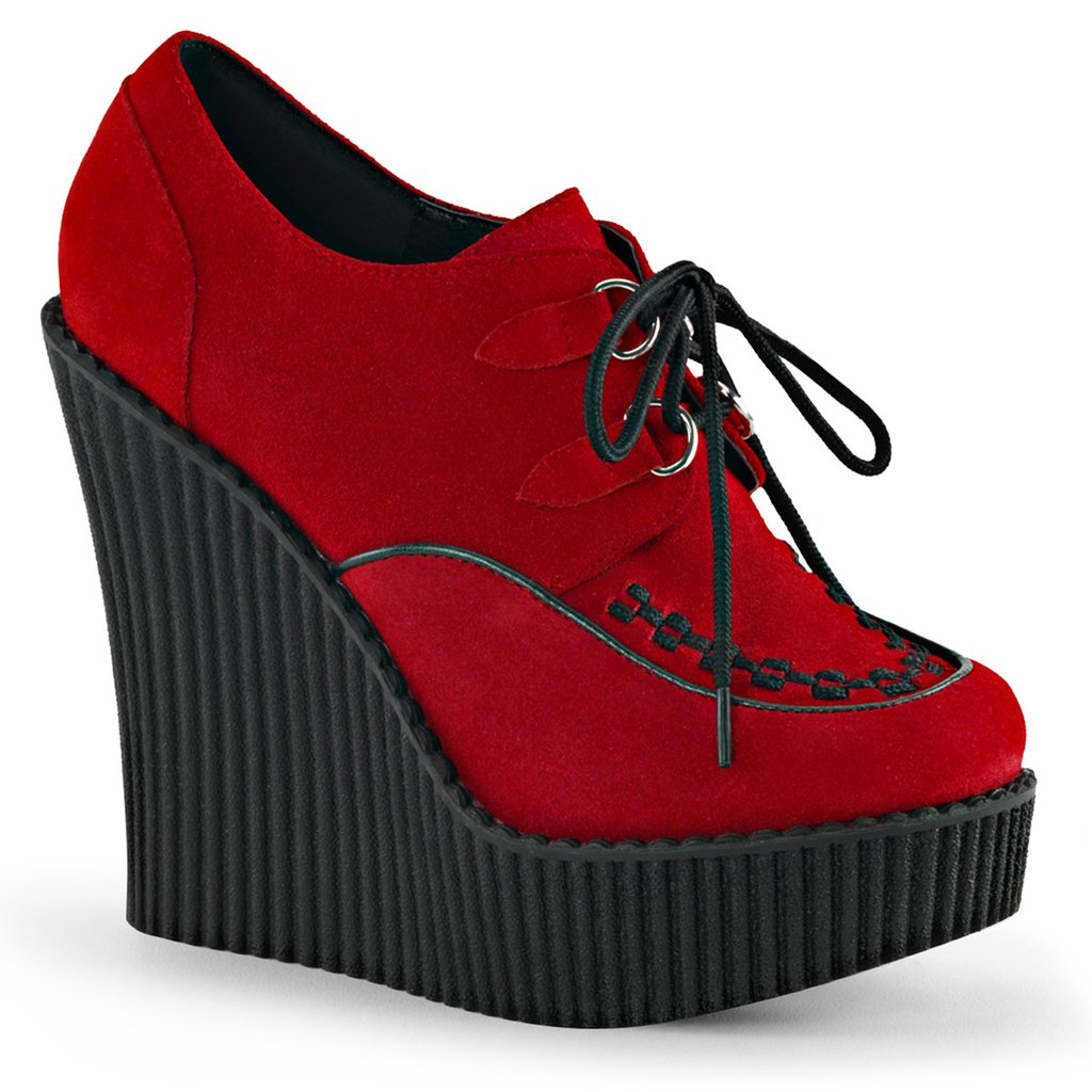 Creepers Demonia Creeper 302 Vegan Suède Femme - Rouge 39487-YWCL